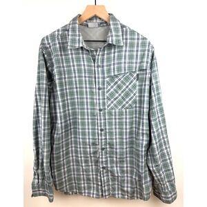 Columbia Insect Blocker Plaid Long Sleeve Shirt Men's M Green Blue Outdoor
